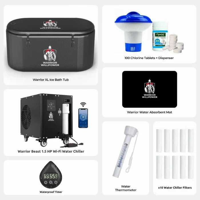Warrior Willpower Beast 1.5 HP WiFi Water Chiller/Heater + XL Ice Bath Tub Bundle