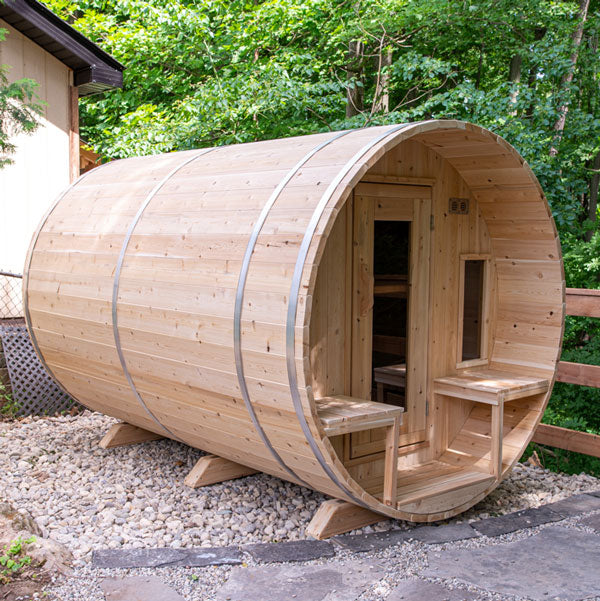 Dundalk Leisurecraft Canadian Timber 4-5 Person Tranquility Outdoor Traditional Barrel Sauna