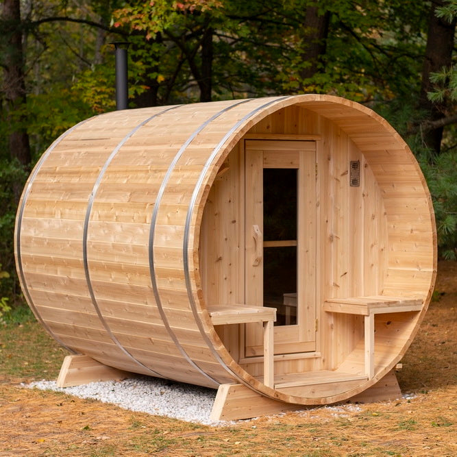 Dundalk Leisurecraft Canadian Timber 3-4 Person Serenity Outdoor Traditional Barrel Sauna