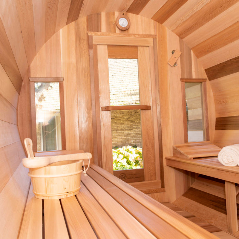 Dundalk Leisurecraft Canadian Timber 4-5 Person Tranquility Outdoor Traditional Barrel Sauna