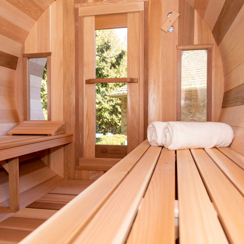 Dundalk Leisurecraft Canadian Timber 4-5 Person Tranquility Outdoor Traditional Barrel Sauna