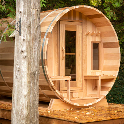 Dundalk Leisurecraft Canadian Timber 4-5 Person Tranquility Outdoor Traditional Barrel Sauna