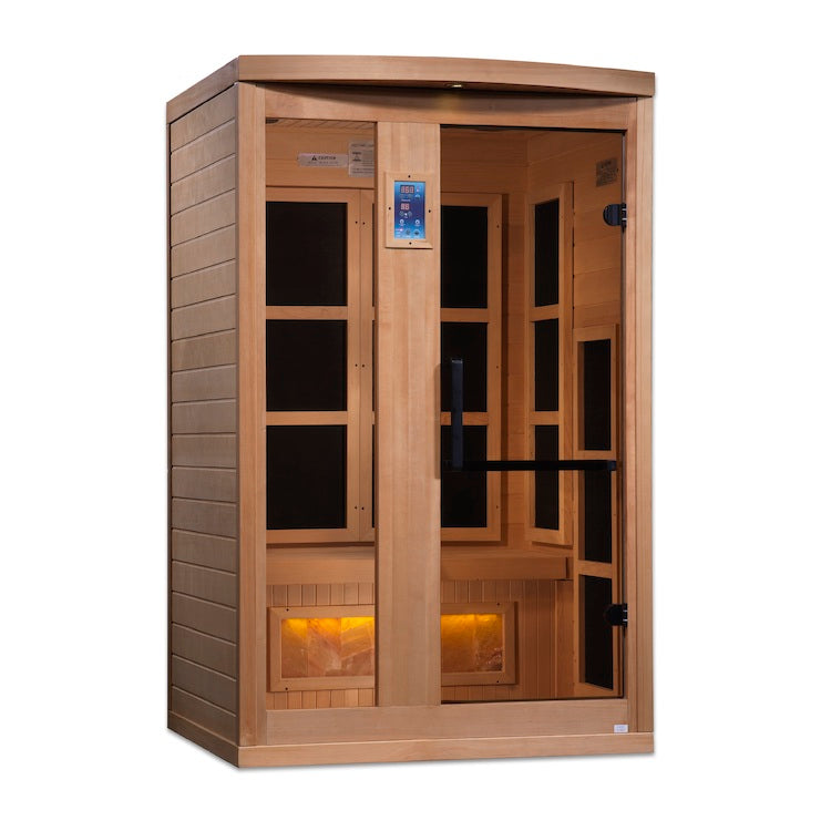 Golden Designs 2-Person Full Spectrum PureTech™ Near Zero EMF FAR Infrared Sauna with Himalayan Salt Bar (Canadian Hemlock)
