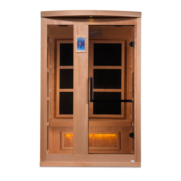 Golden Designs 2-Person Full Spectrum PureTech™ Near Zero EMF FAR Infrared Sauna with Himalayan Salt Bar (Canadian Hemlock)