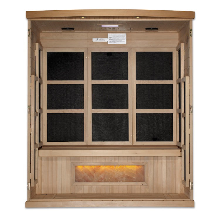 Golden Designs 3-Person Full Spectrum PureTech™ Near Zero EMF FAR Infrared Sauna with Himalayan Salt Bar (Canadian Hemlock)