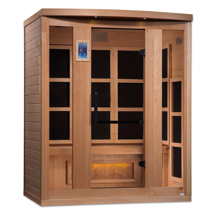 Golden Designs 3-Person Full Spectrum PureTech™ Near Zero EMF FAR Infrared Sauna with Himalayan Salt Bar (Canadian Hemlock)