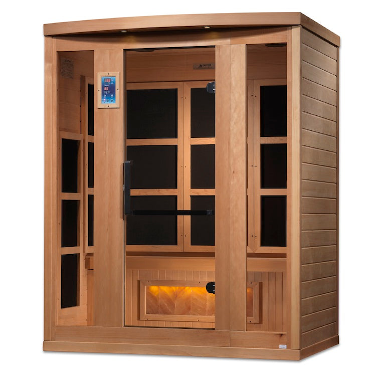 Golden Designs 3-Person Full Spectrum PureTech™ Near Zero EMF FAR Infrared Sauna with Himalayan Salt Bar (Canadian Hemlock)
