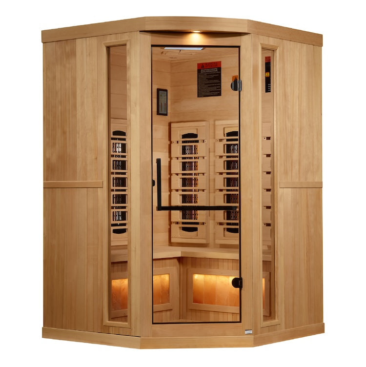 Golden Designs 3-Person Corner Full Spectrum Sauna with Himalayan Salt Bar (Canadian Hemlock)