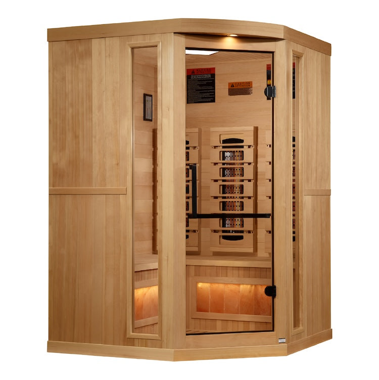 Golden Designs 3-Person Corner Full Spectrum Sauna with Himalayan Salt Bar (Canadian Hemlock)