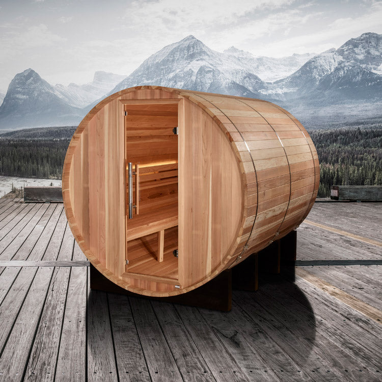 Golden Designs "Klosters" 6 Person Barrel Traditional Steam Sauna -  Pacific Cedar