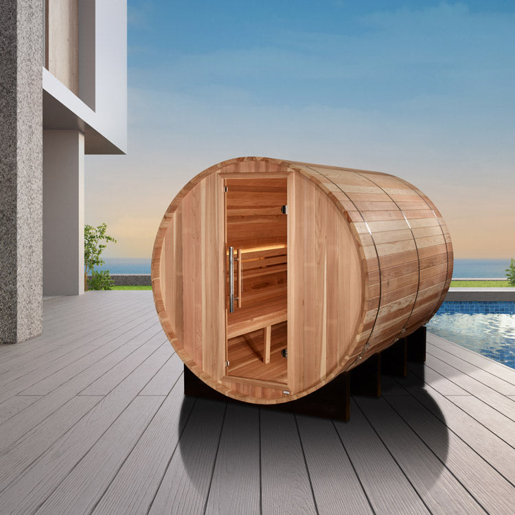 Golden Designs "Klosters" 6 Person Barrel Traditional Steam Sauna -  Pacific Cedar