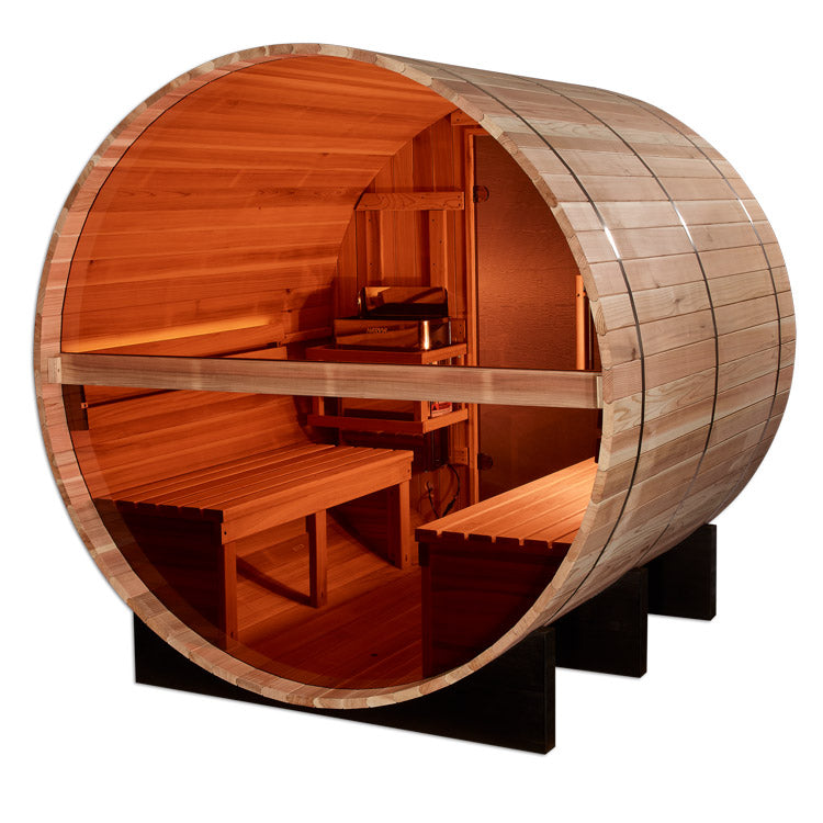 Golden Designs "Zurich" 4 Person Barrel with Bronze Privacy View - Traditional Steam Sauna -  Pacific Cedar