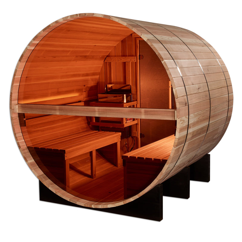 Golden Designs "Zurich" 4 Person Barrel with Bronze Privacy View - Traditional Steam Sauna -  Pacific Cedar