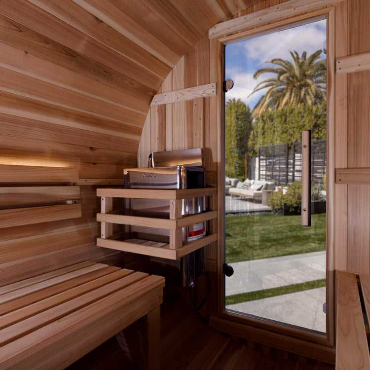 Golden Designs "Zurich" 4 Person Barrel with Bronze Privacy View - Traditional Steam Sauna -  Pacific Cedar