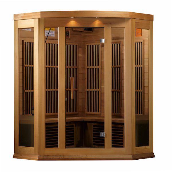 Maxxus 3-Person Corner Low EMF FAR Infrared Sauna (Canadian Red Cedar)