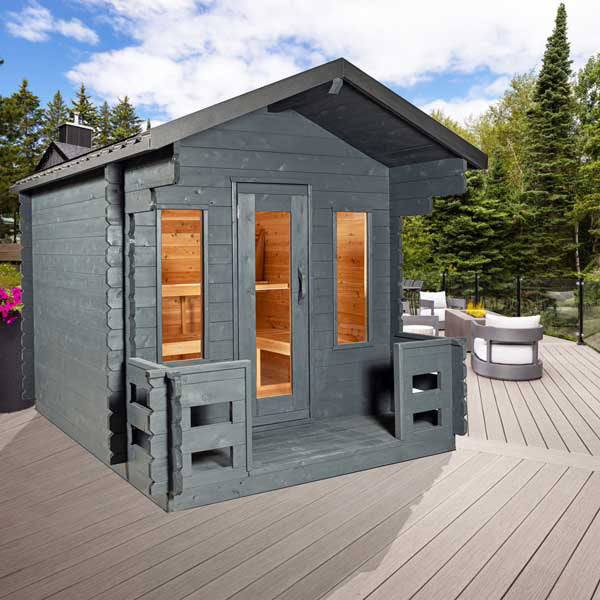Dundalk Leisurecraft Canadian Timber 6 Person Georgian Outdoor Traditional Cabin Sauna With Porch