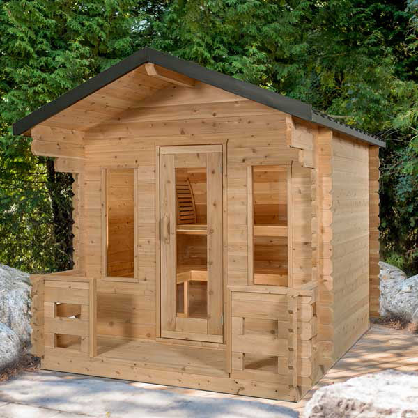 Dundalk Leisurecraft Canadian Timber 6 Person Georgian Outdoor Traditional Cabin Sauna With Porch