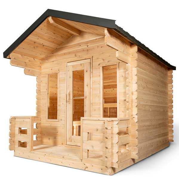 Dundalk Leisurecraft Canadian Timber 6 Person Georgian Outdoor Traditional Cabin Sauna With Porch