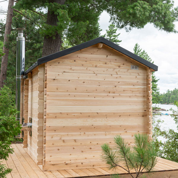 Dundalk Leisurecraft Canadian Timber 6 Person Georgian Outdoor Traditional Cabin Sauna With Porch