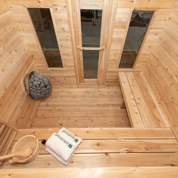 Dundalk Leisurecraft Canadian Timber 6 Person Georgian Outdoor Traditional Cabin Sauna With Porch