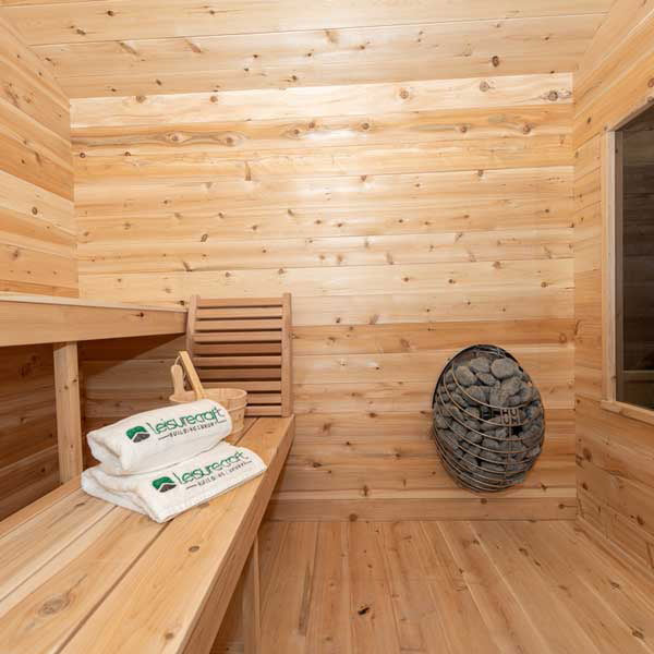 Dundalk Leisurecraft Canadian Timber 6 Person Georgian Outdoor Traditional Cabin Sauna With Porch