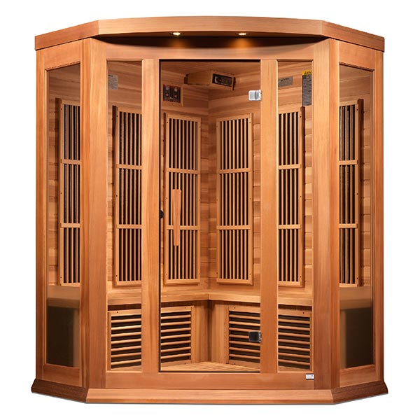 Maxxus 3 Person Corner Near Zero EMF FAR Infrared Sauna - Canadian Red Cedar