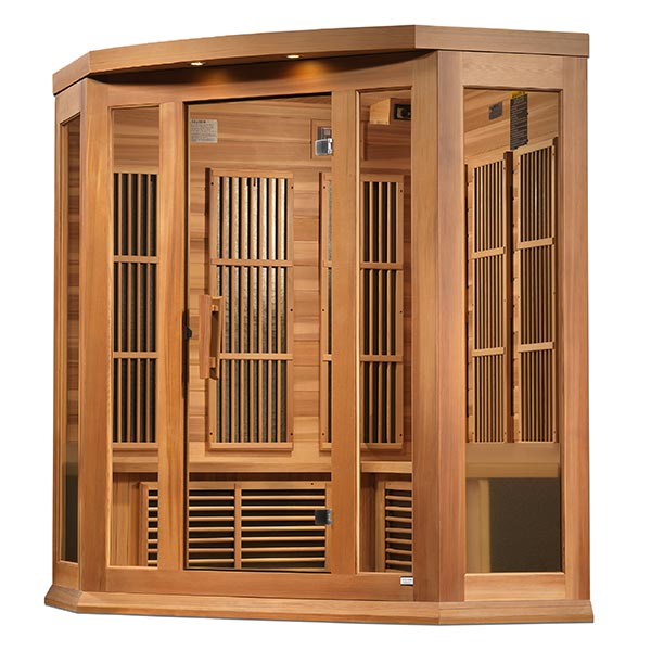 Maxxus 3 Person Corner Near Zero EMF FAR Infrared Sauna - Canadian Red Cedar