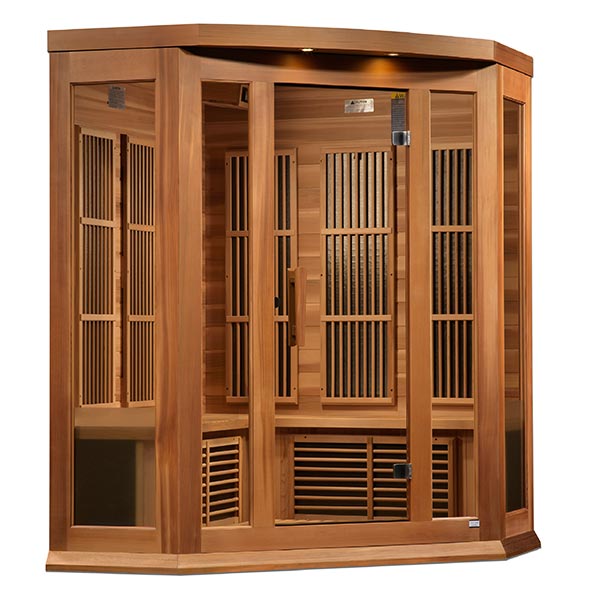 Maxxus 3 Person Corner Near Zero EMF FAR Infrared Sauna - Canadian Red Cedar