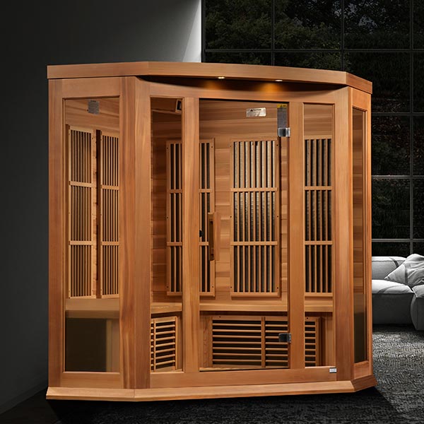Maxxus 3 Person Corner Near Zero EMF FAR Infrared Sauna - Canadian Red Cedar