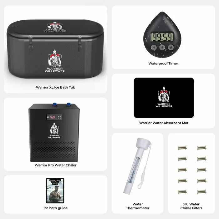 Warrior Willpower Pro 0.5 HP Water Chiller + XL Ice Bath Tub Bundle